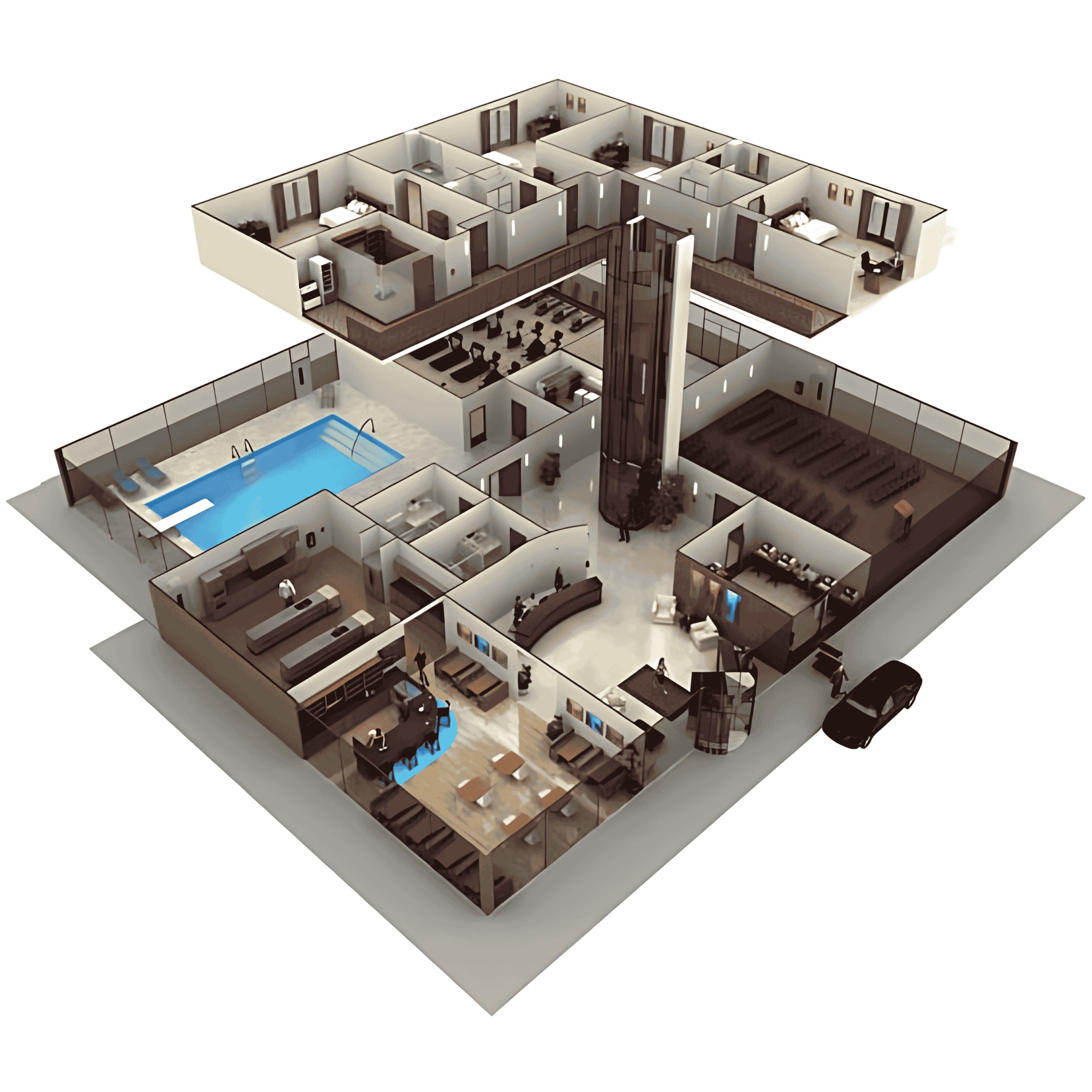 Mappa isometrica delle funzioni UNA Automation per hotel