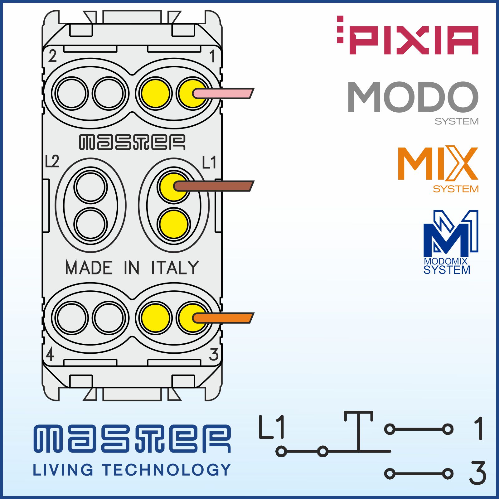 Pulsante Doppio Saliscendi 1P+1P 16A ZOREI – Compatibile Con Bticino Matix, Interbloccato, Colore 4